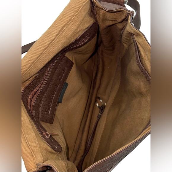 Kenneth Cole Boho Vintage 90s Y2K Boho Aged Leather Crossbody Flap Saddle Bag - Picture 14 of 16